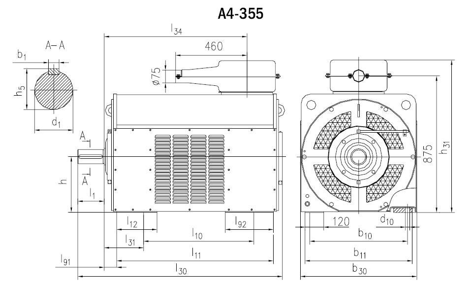 Электродвигатели А4 - Масса, габаритные, установочные и присоединительные размеры, рис. 1